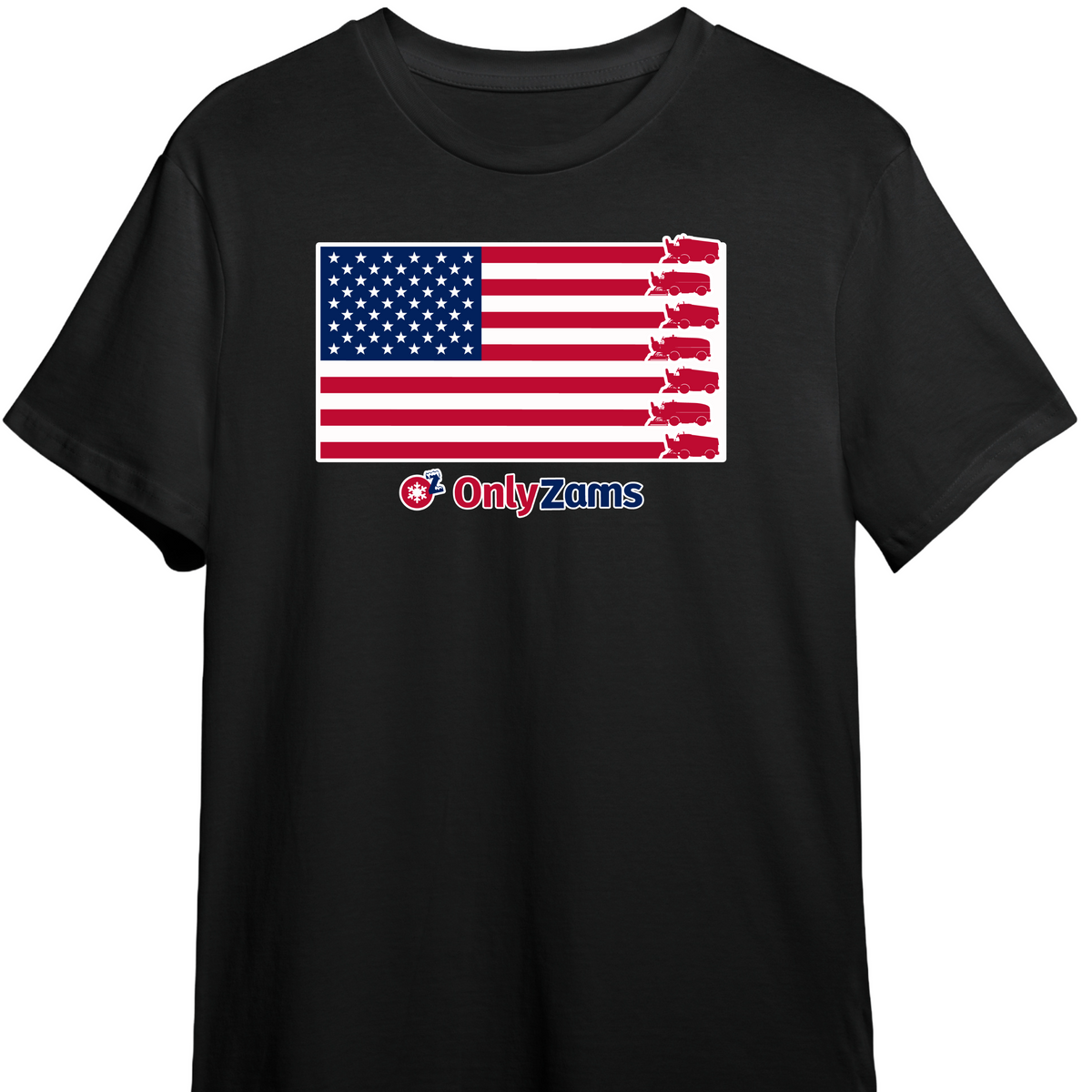 Black t-shirt with American flag design on front